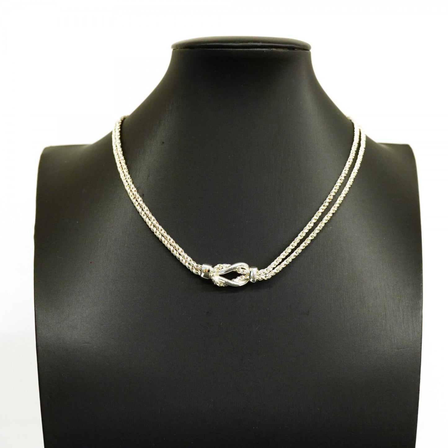 Center Knot Double Rope Pendant Necklace Sterling Silver