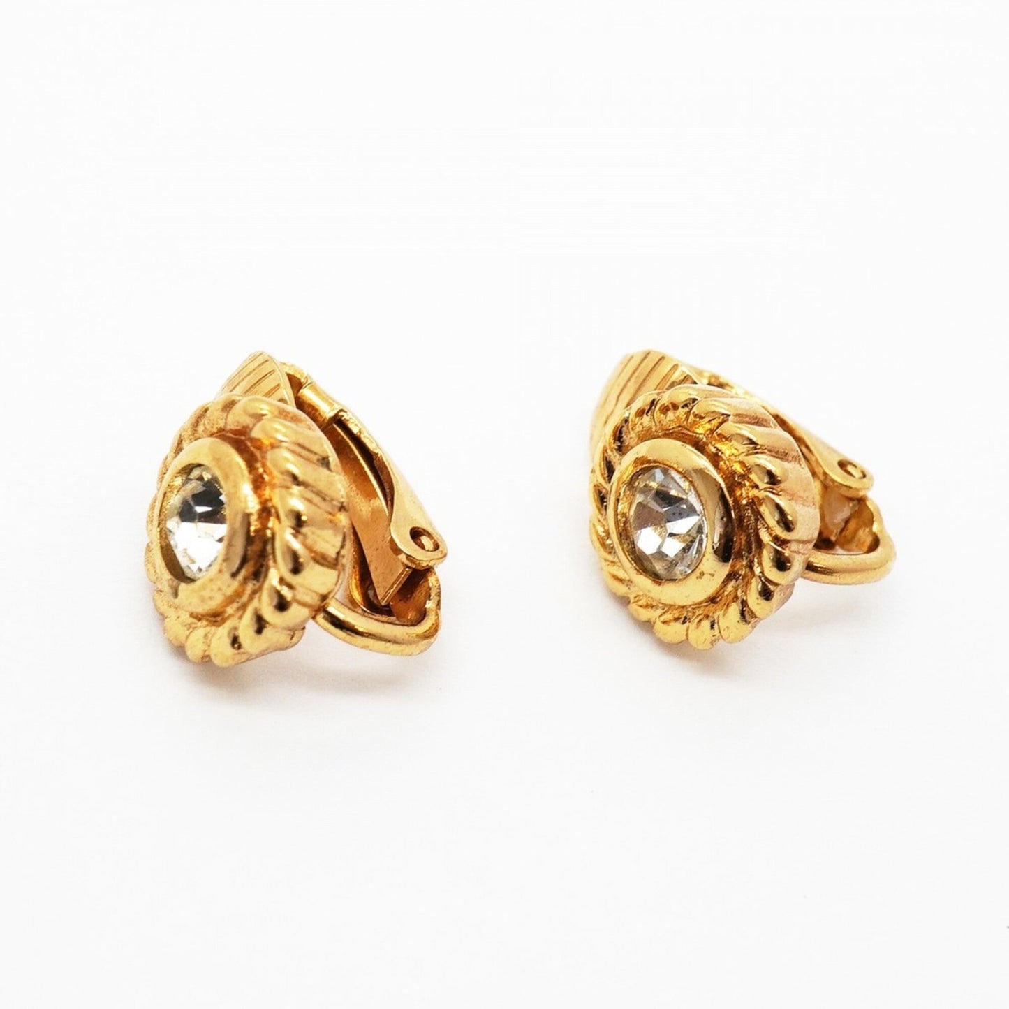 Rhinestone Clip-On Earrings Gold and Rhinestone