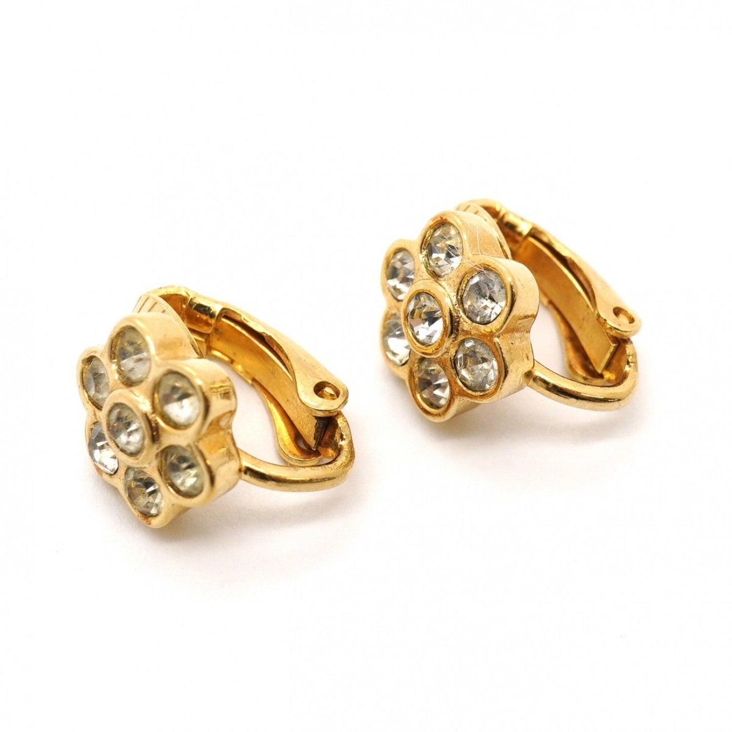 Rhinestone Clip-On Earrings Gold and Rhinestone