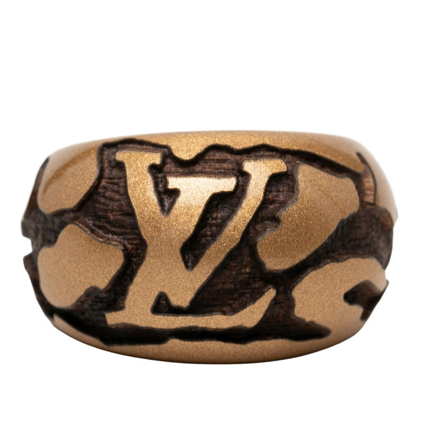 Band Ring Brown Wood and Metallic Gold