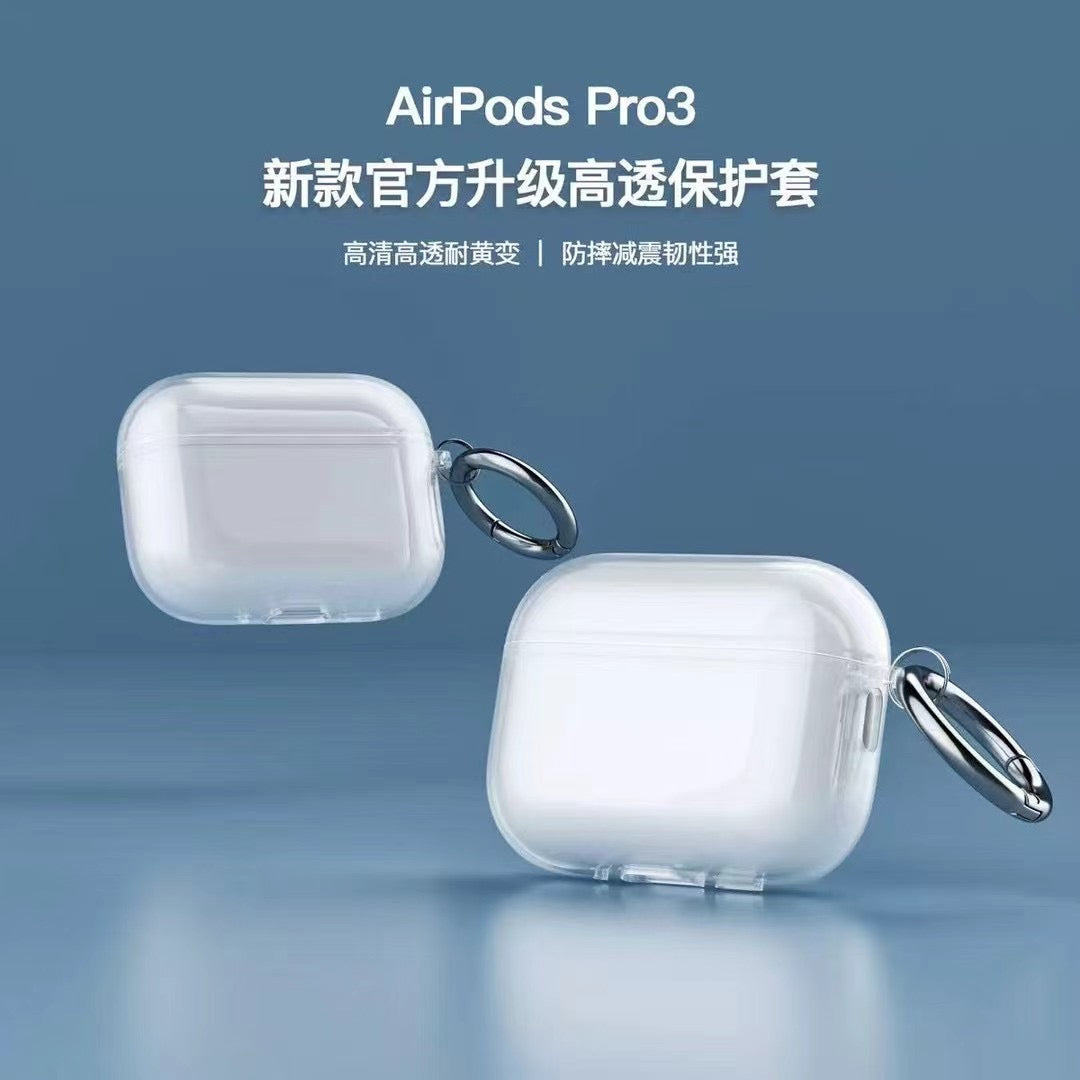 Funda transparente para AirPods con gancho de metal