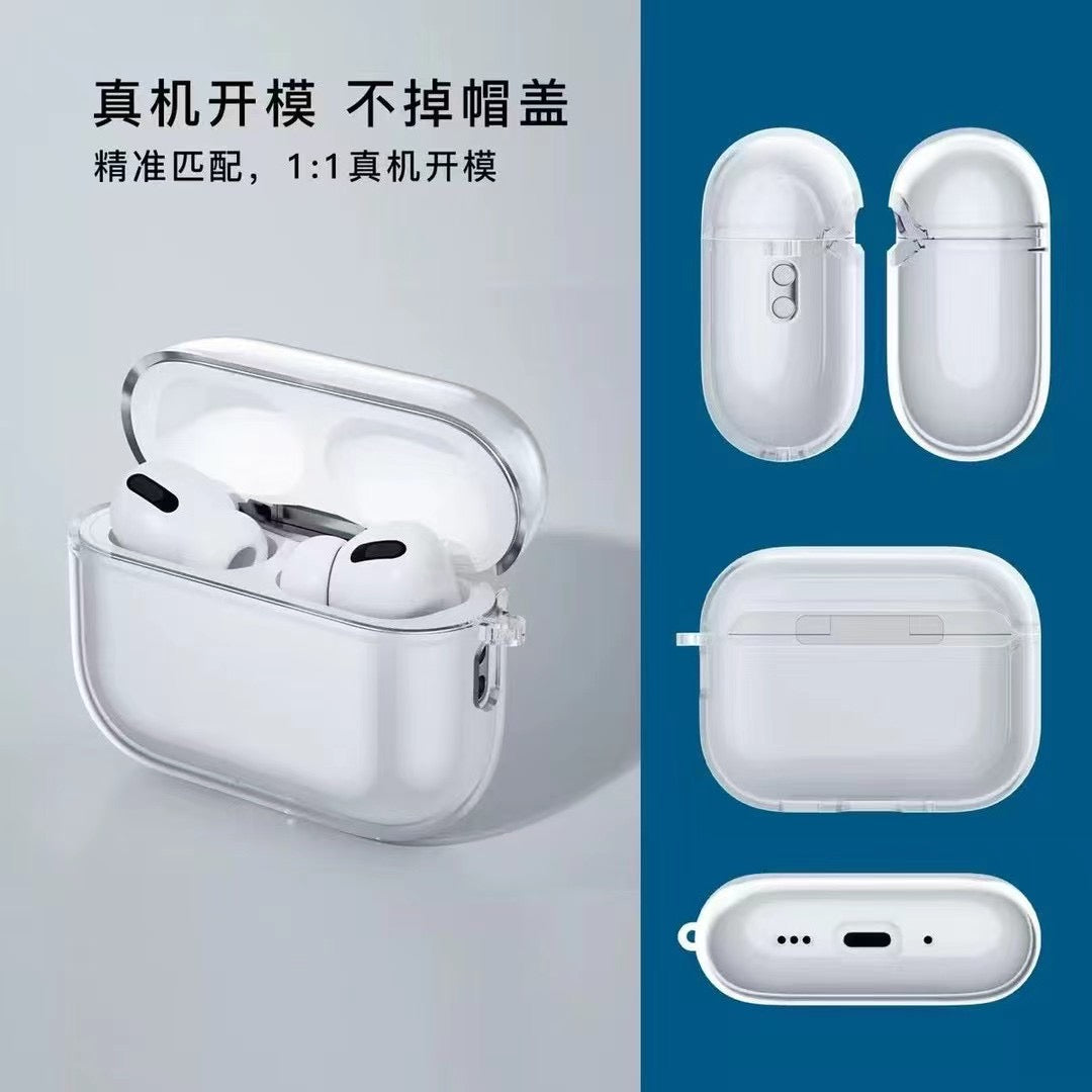 Funda transparente para AirPods con gancho de metal