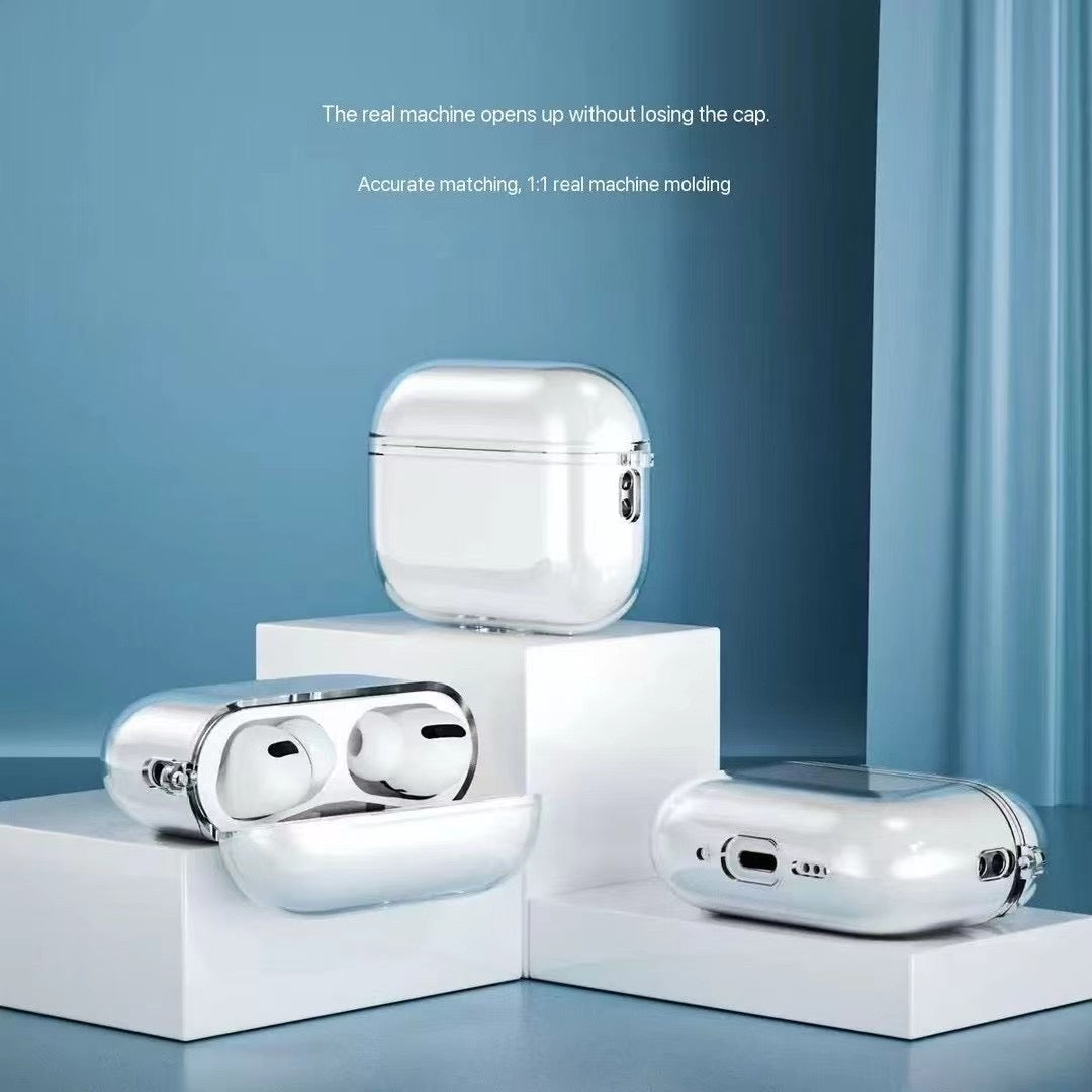 Funda transparente para AirPods con gancho de metal