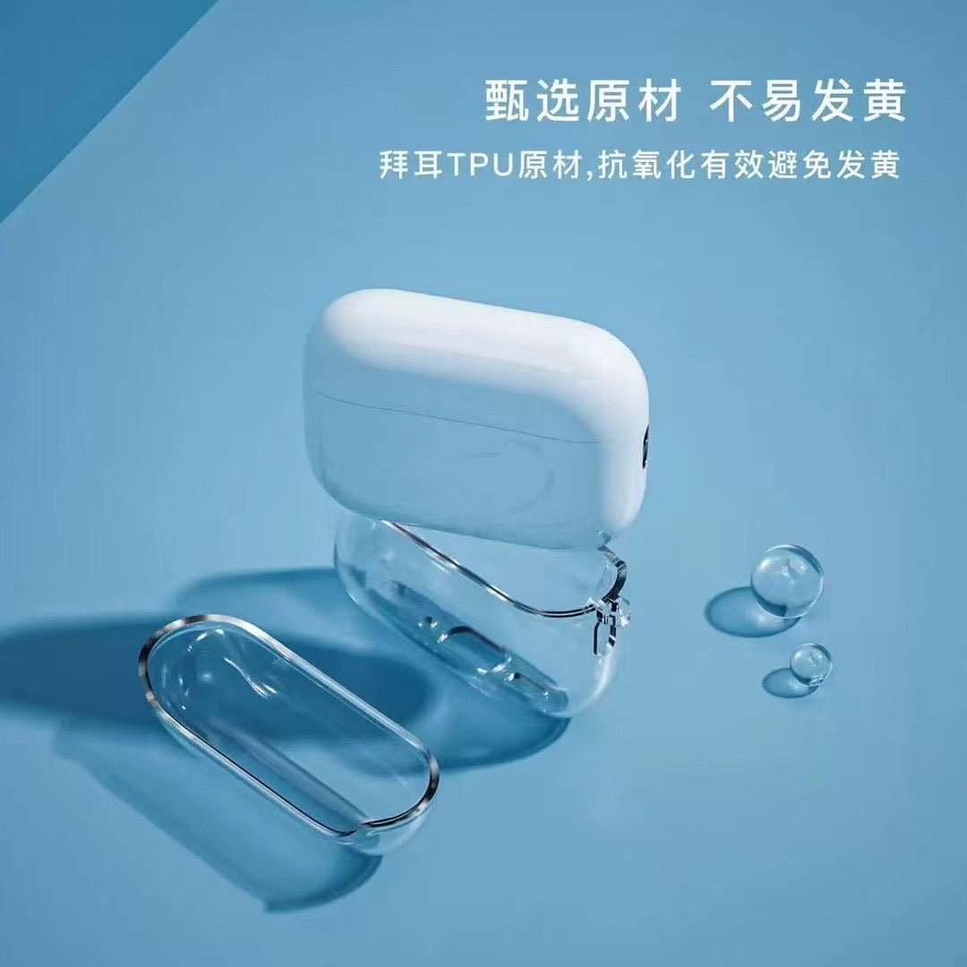 Funda transparente para AirPods con gancho de metal