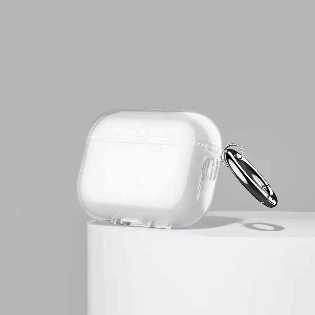 Funda transparente para AirPods con gancho de metal