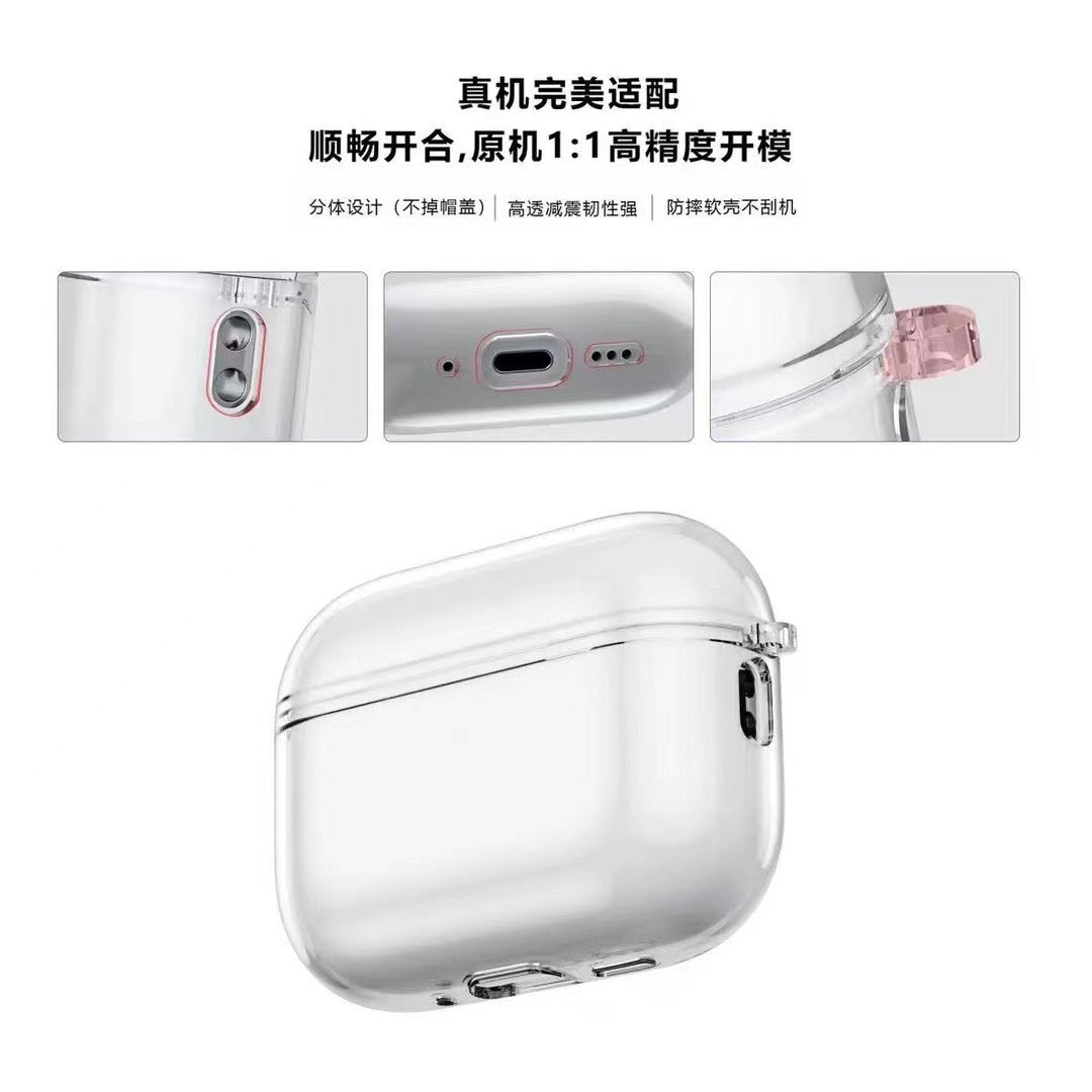 Funda transparente para AirPods con gancho de metal