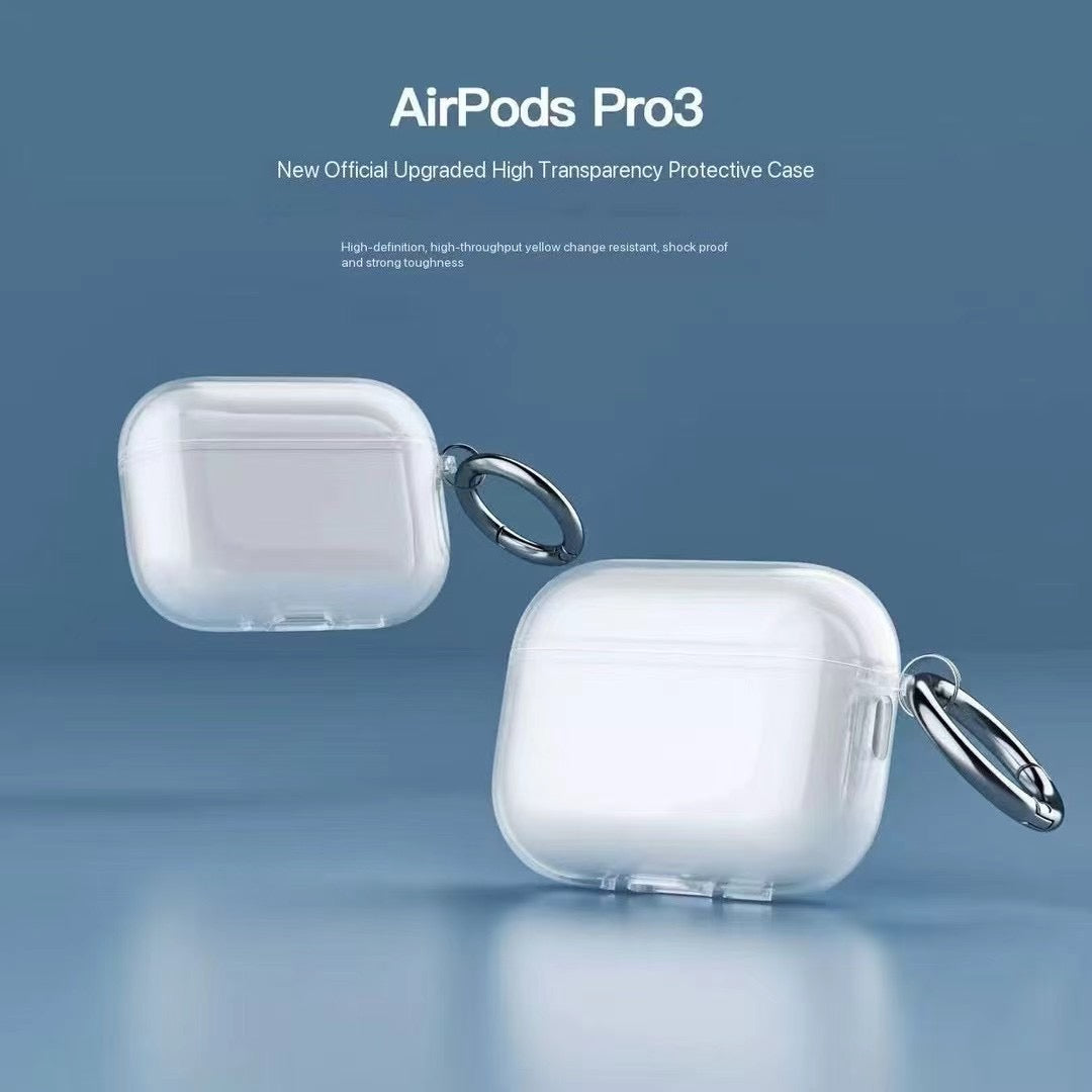 Funda transparente para AirPods con gancho de metal