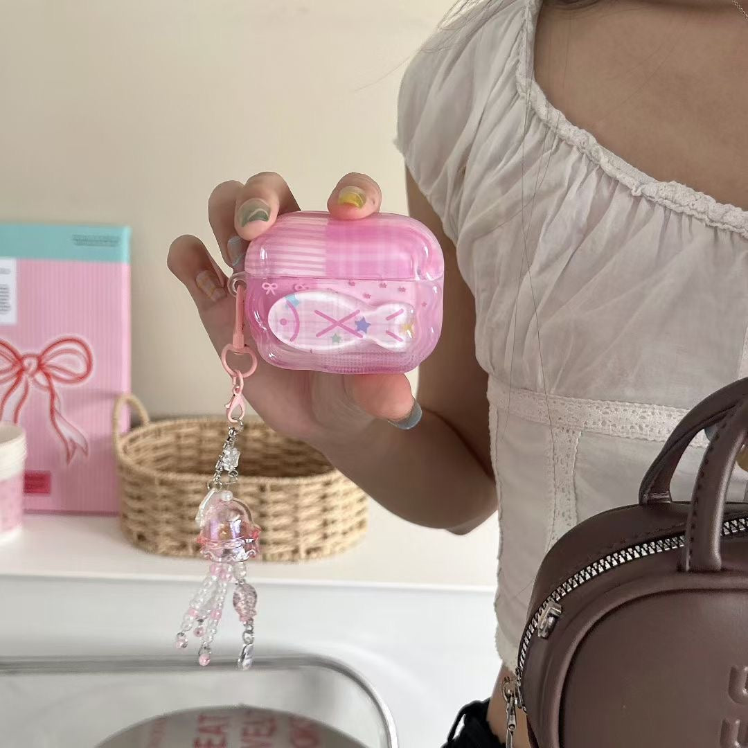 Rosa Unicorn AirPods-fodral med kristallpärlor