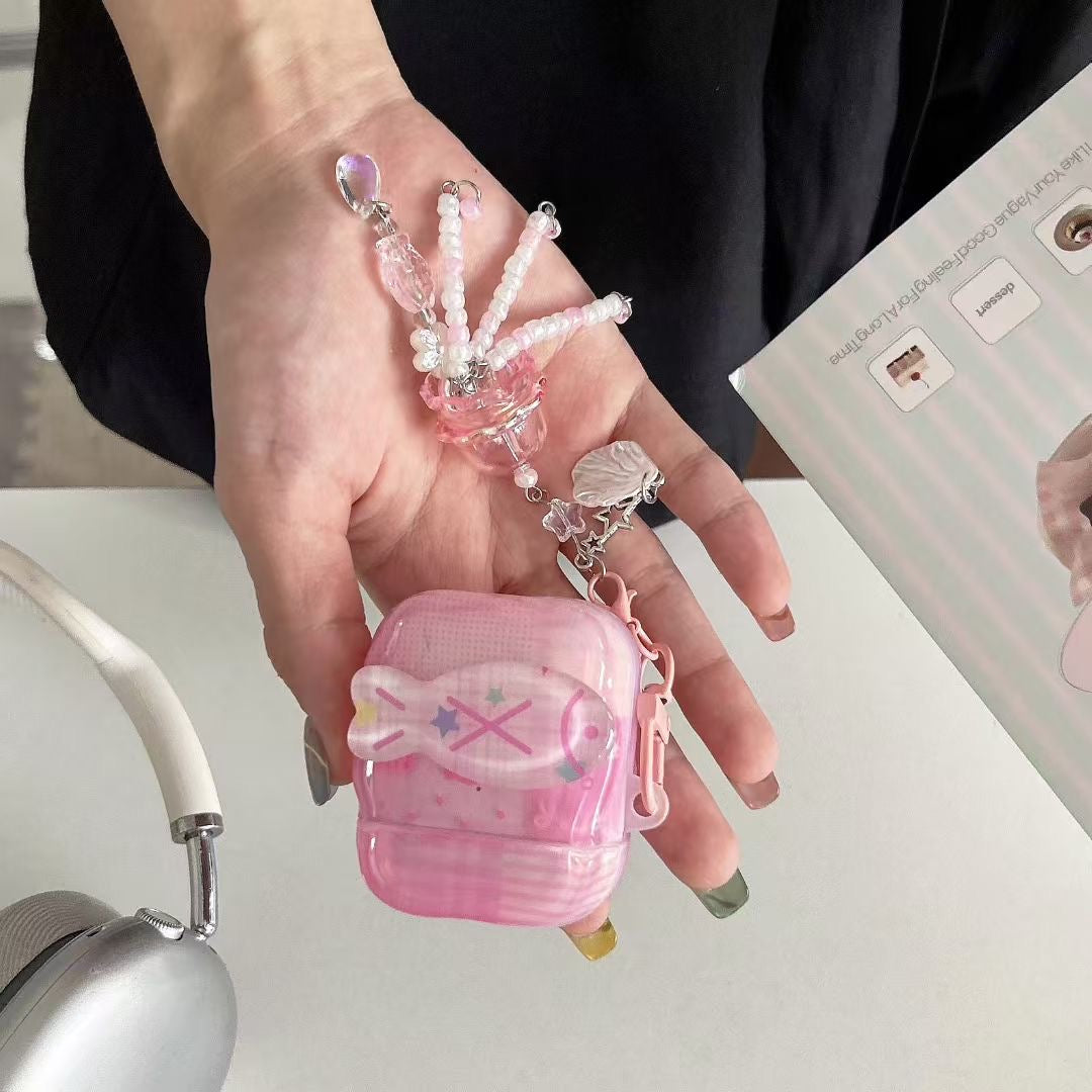 Rosa Unicorn AirPods-fodral med kristallpärlor