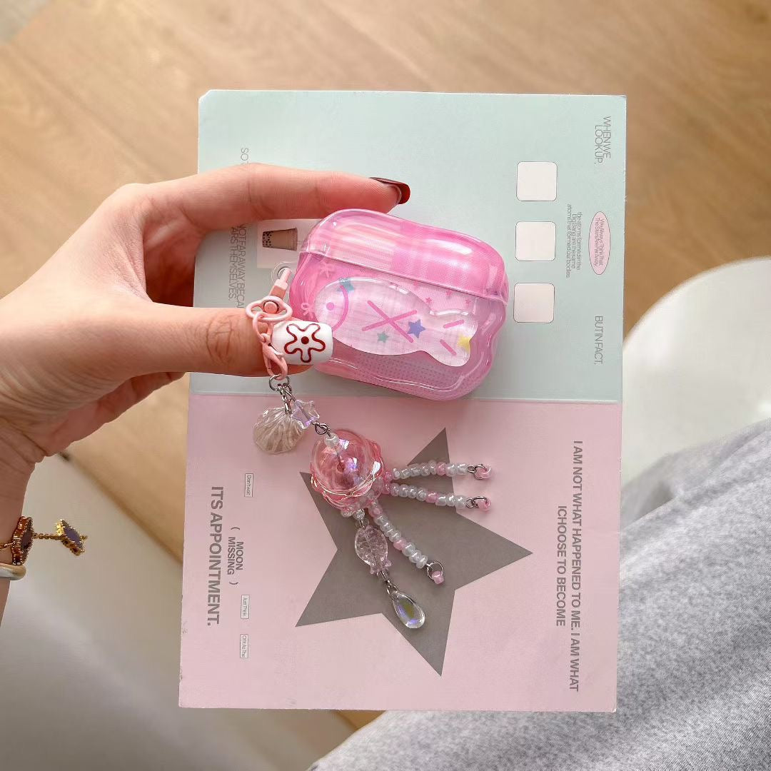 Rosa Unicorn AirPods-fodral med kristallpärlor