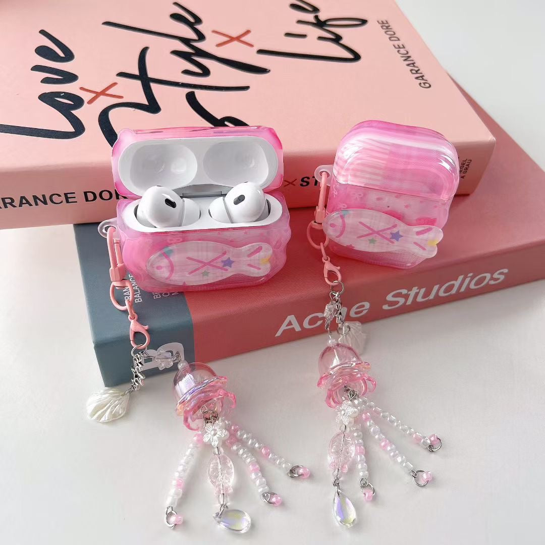Rosa Unicorn AirPods-fodral med kristallpärlor