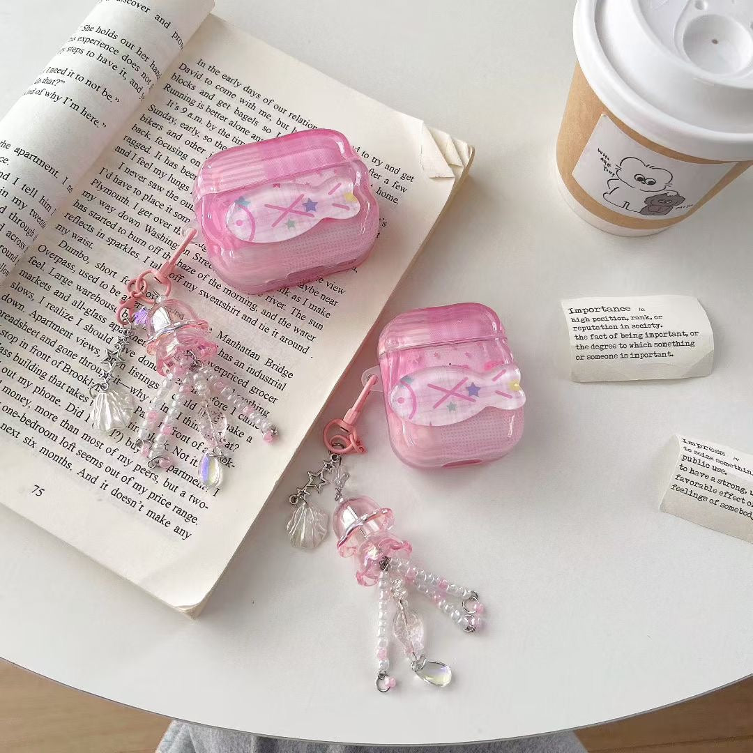 Rosa Unicorn AirPods-fodral med kristallpärlor
