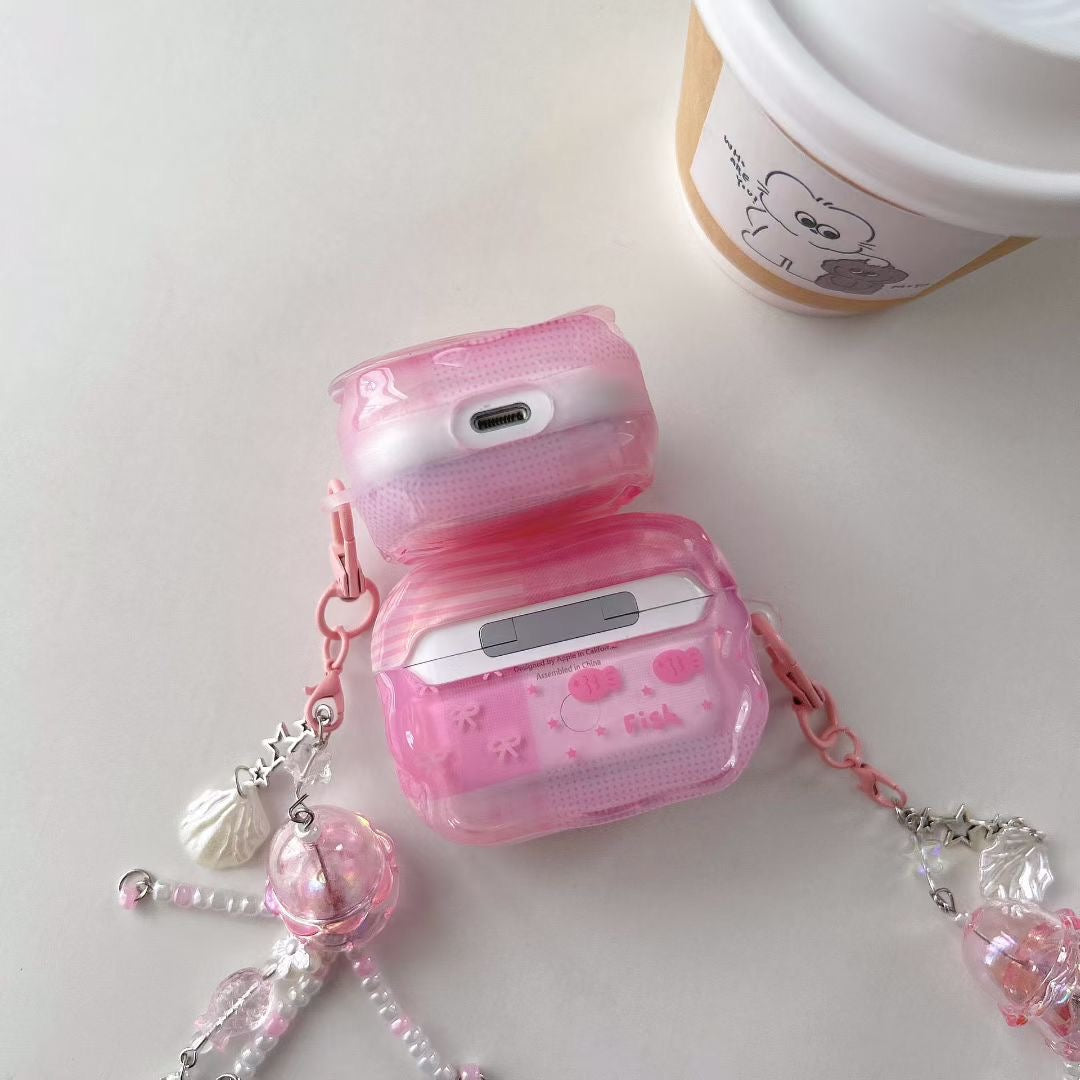 Rosa Unicorn AirPods-fodral med kristallpärlor