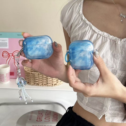 Funda para AirPods Blue Sky con dije de cuentas de gelatina