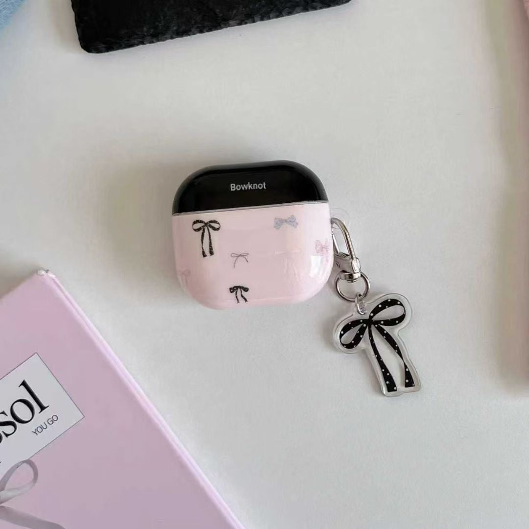 Funda para AirPods con lazo rosa y colgante de cinta