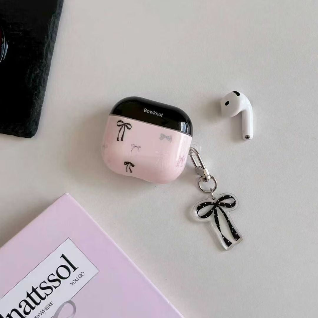 Funda para AirPods con lazo rosa y colgante de cinta