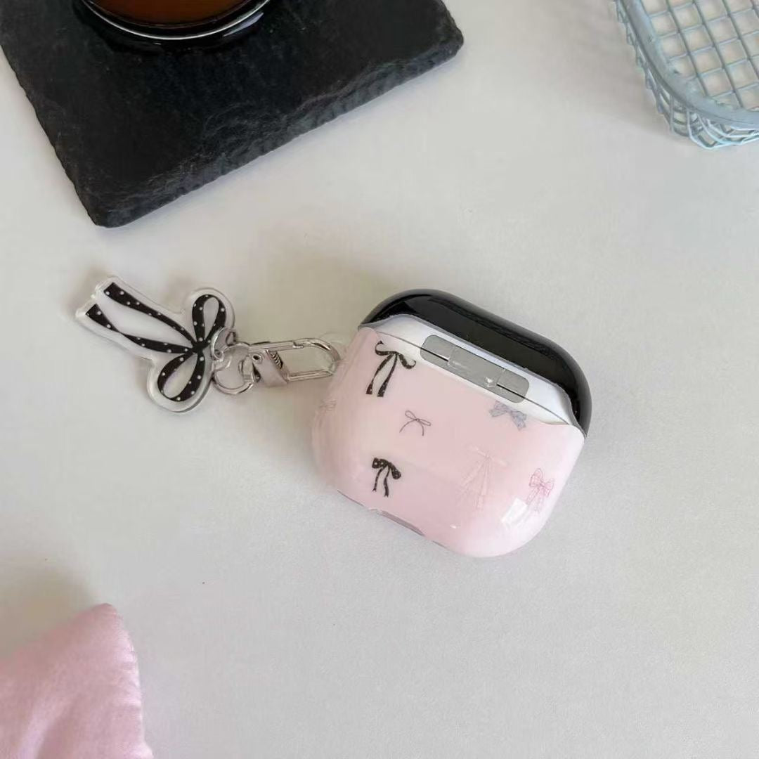 Funda para AirPods con lazo rosa y colgante de cinta