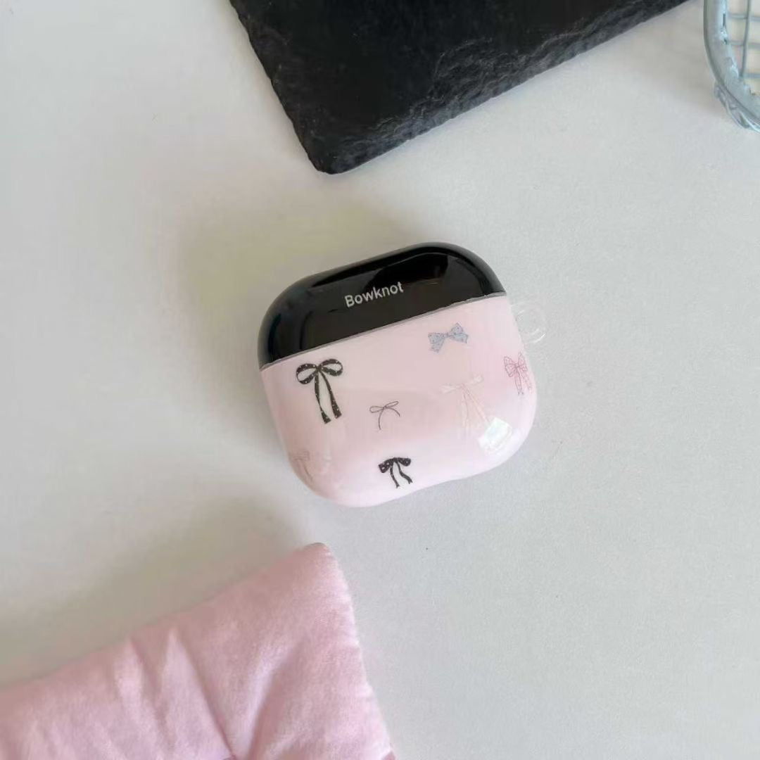 Funda para AirPods con lazo rosa y colgante de cinta