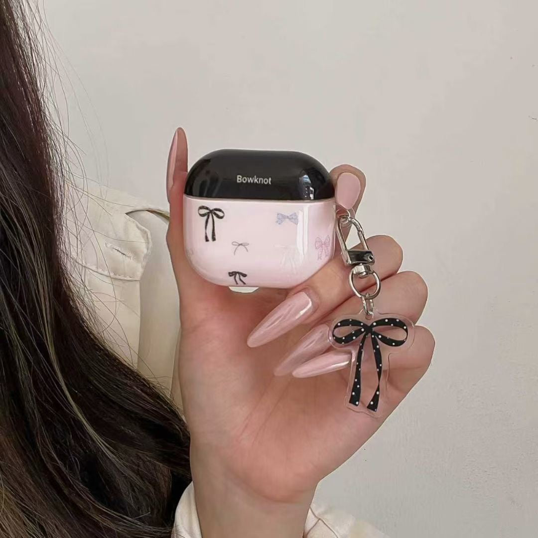 Funda para AirPods con lazo rosa y colgante de cinta