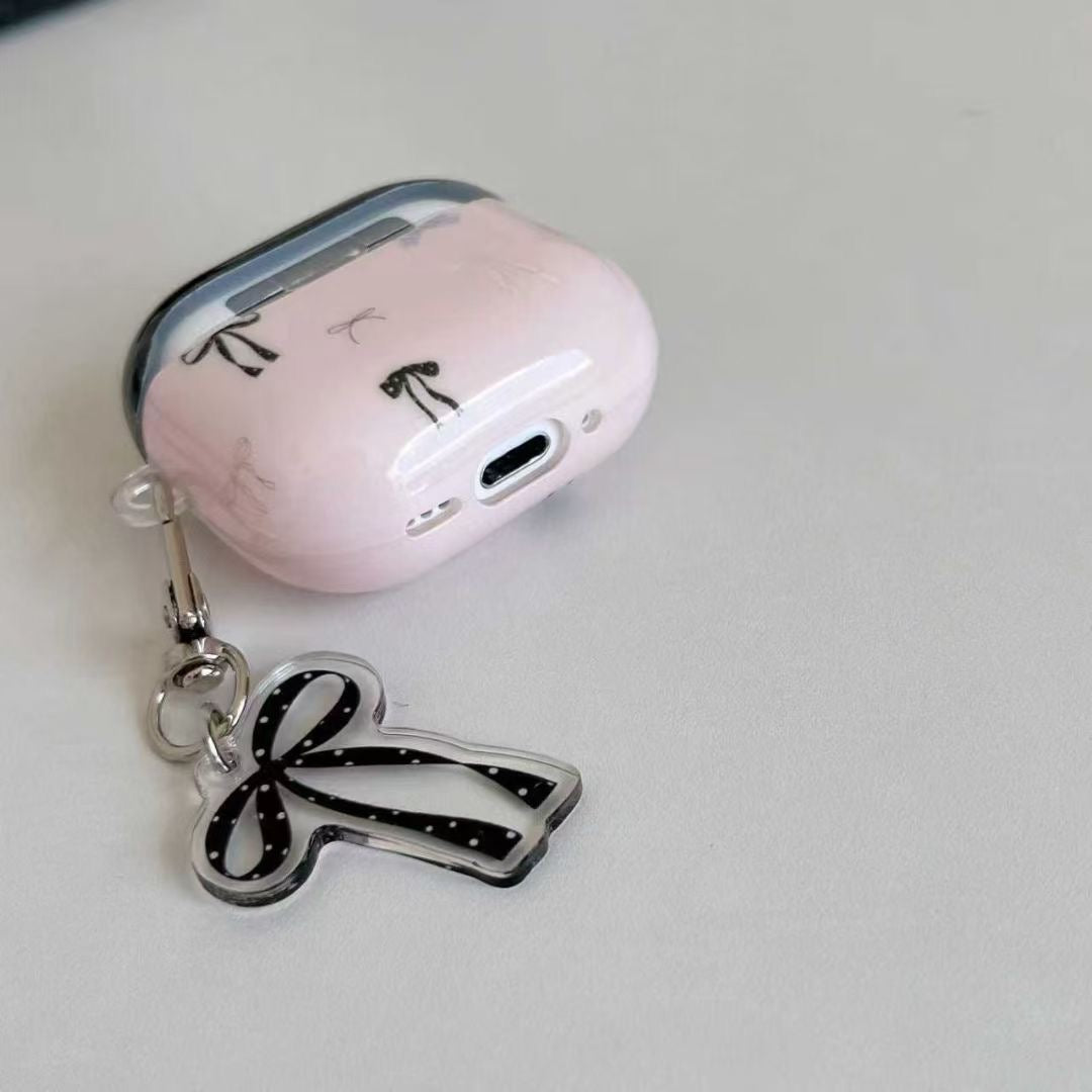 Funda para AirPods con lazo rosa y colgante de cinta