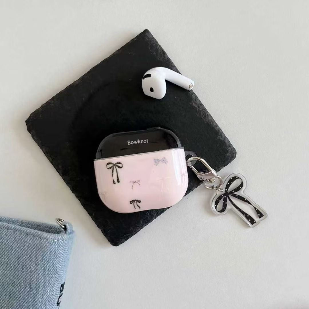 Funda para AirPods con lazo rosa y colgante de cinta