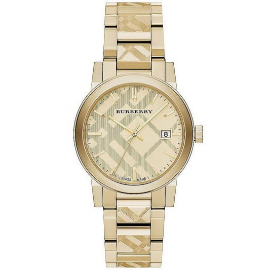 Burberry The City graverad rutig guld 38mm klocka