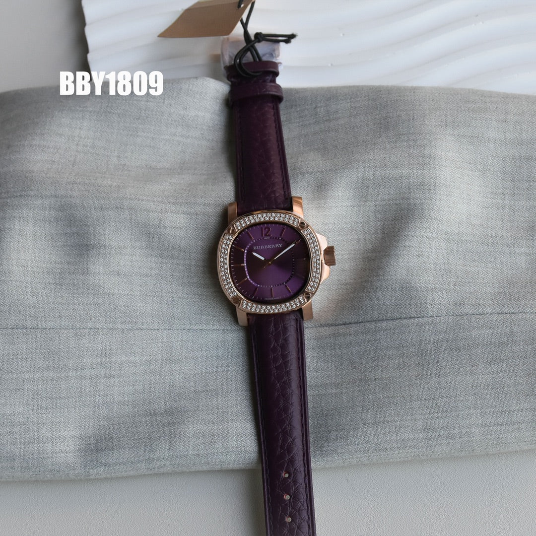 BUR Plum Dial Embellished Women's Strap Watch