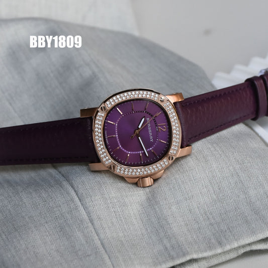 BUR Plum Dial Embellished Women's Strap Watch