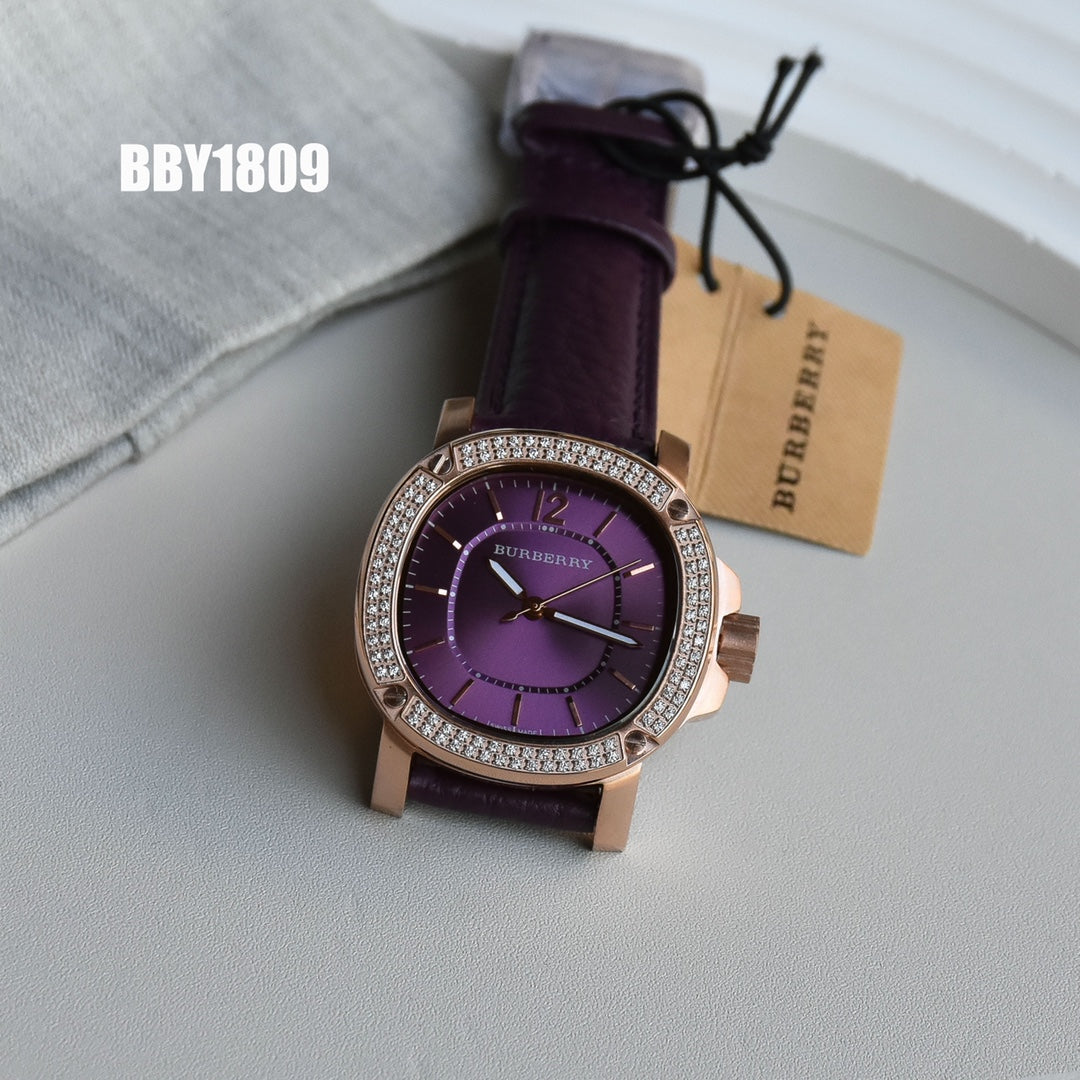 BUR Plum Dial Embellished Women's Strap Watch