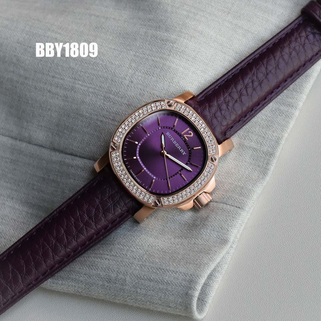 BUR Plum Dial Embellished Women's Strap Watch