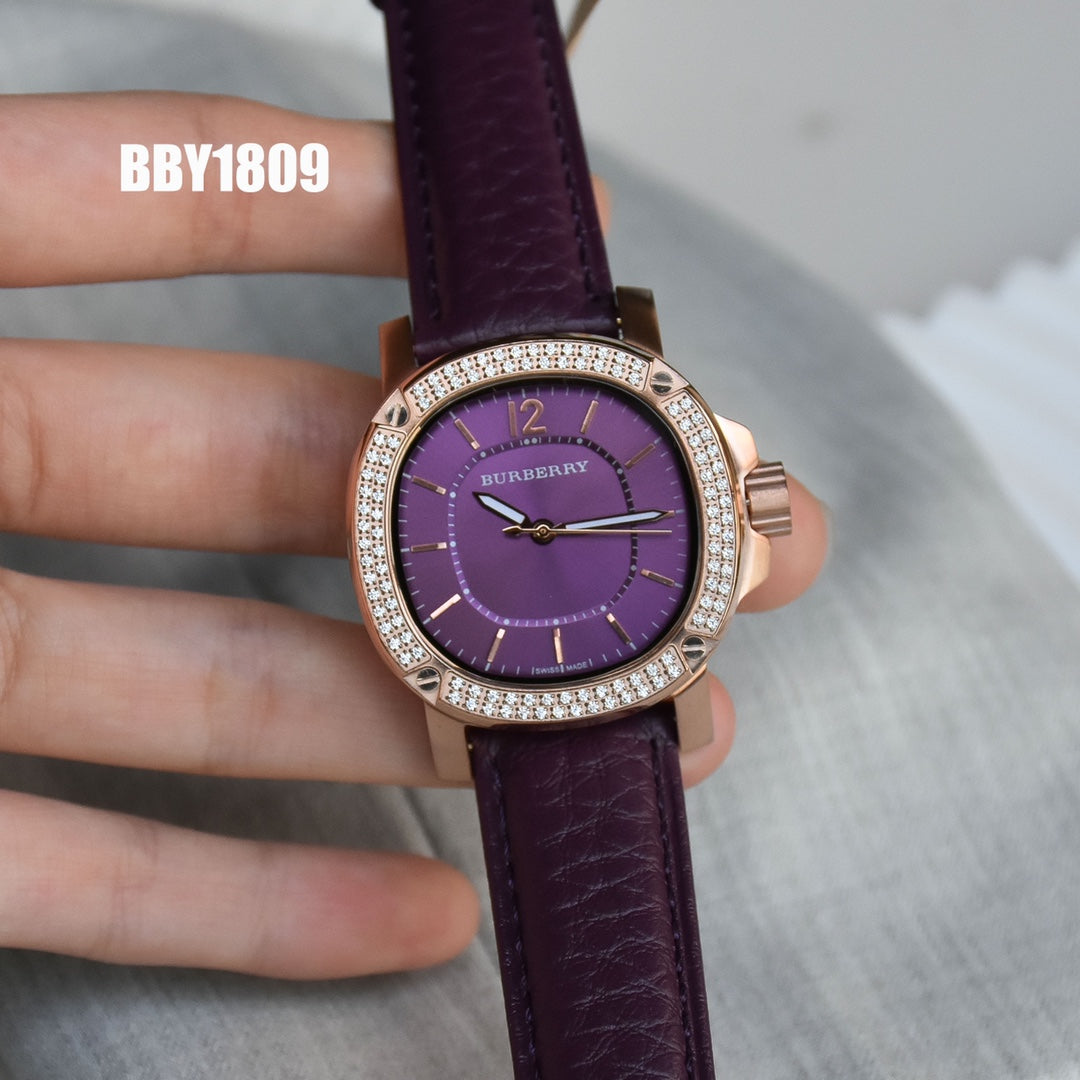 BUR Plum Dial Embellished Women's Strap Watch