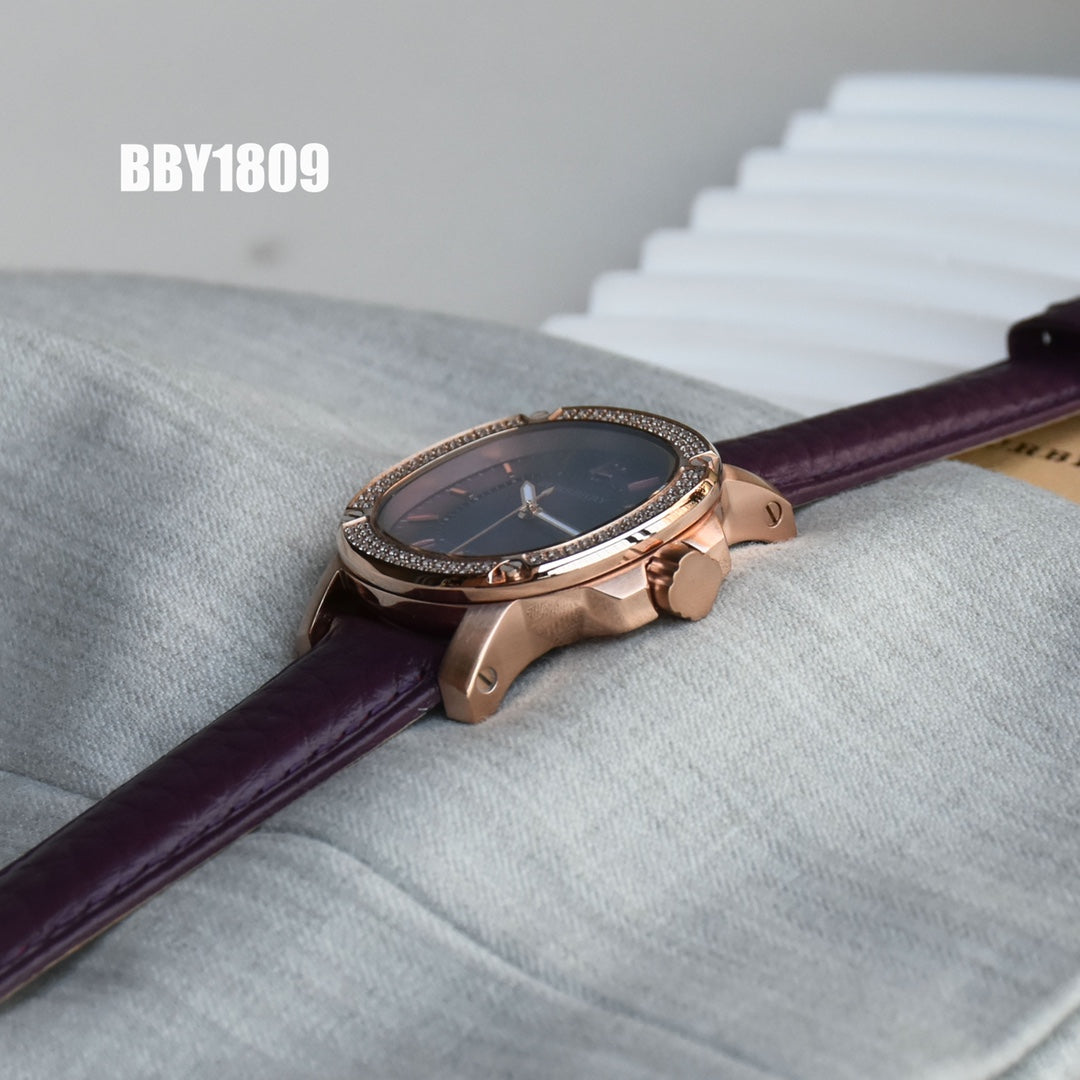BUR Plum Dial Embellished Women's Strap Watch