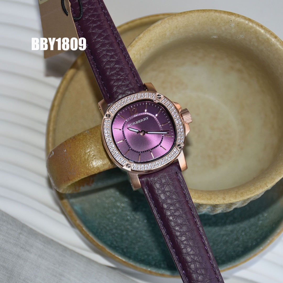 BUR Plum Dial Embellished Women's Strap Watch