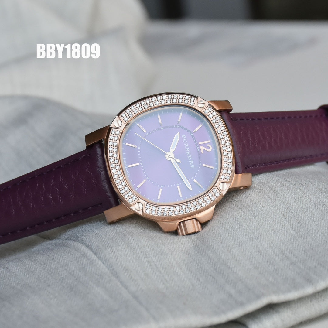 BUR Plum Dial Embellished Women's Strap Watch