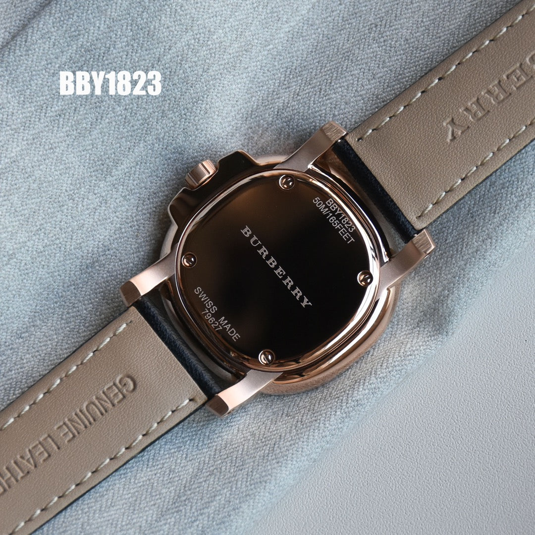 BUR Rose-Tone Embellished Women's Black Strap Watch