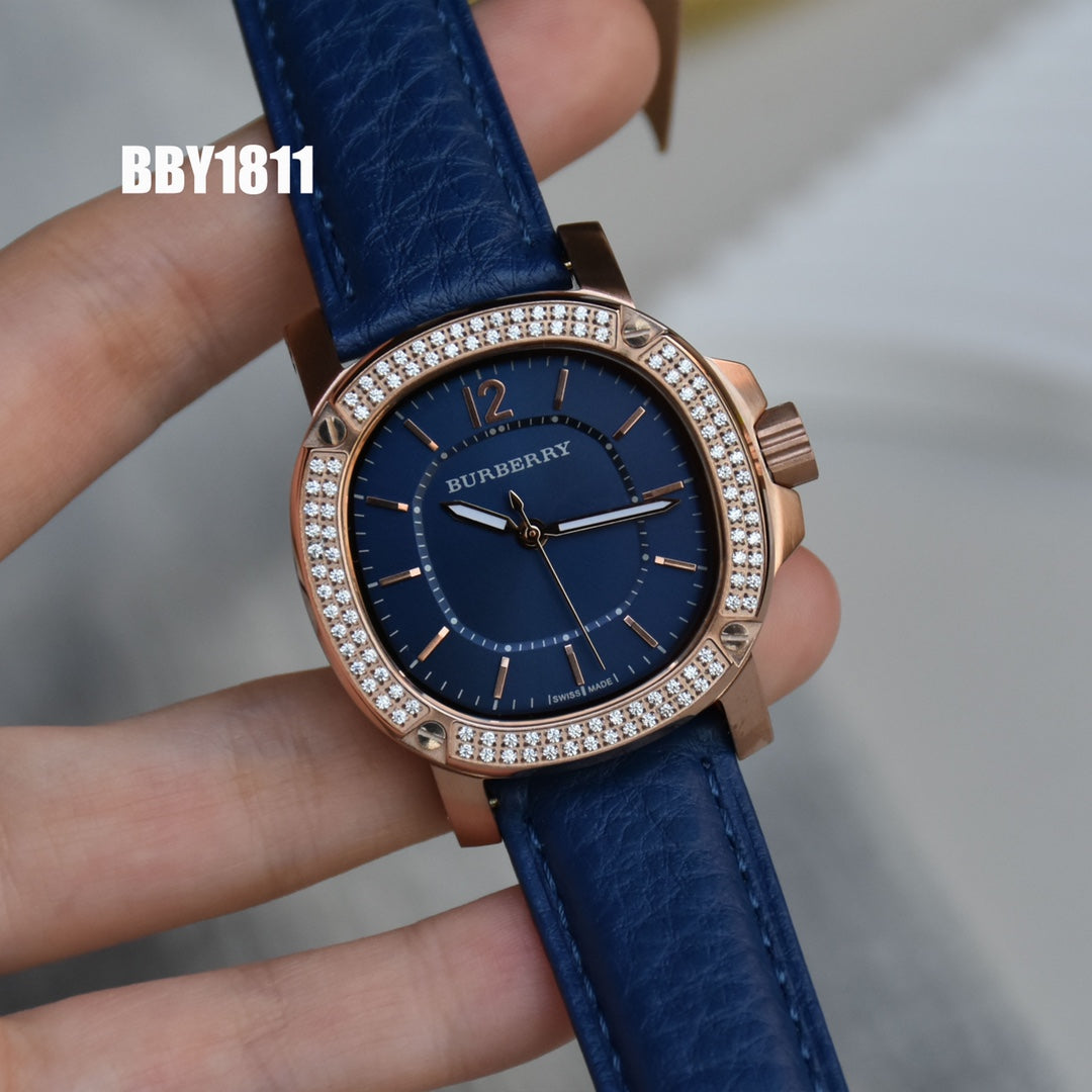 BUR Embellished Cushion Case Women's Strap Watch