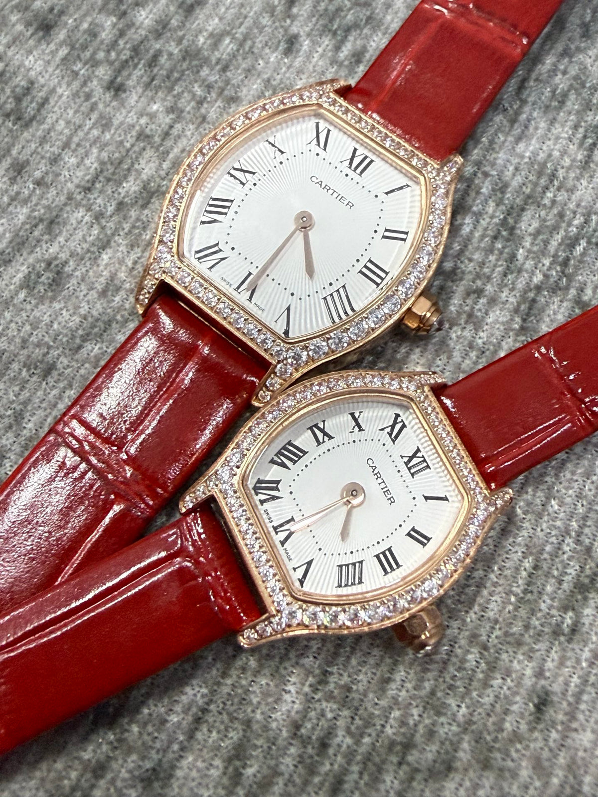 CA Embellished Tonneau Leather Strap Watch
