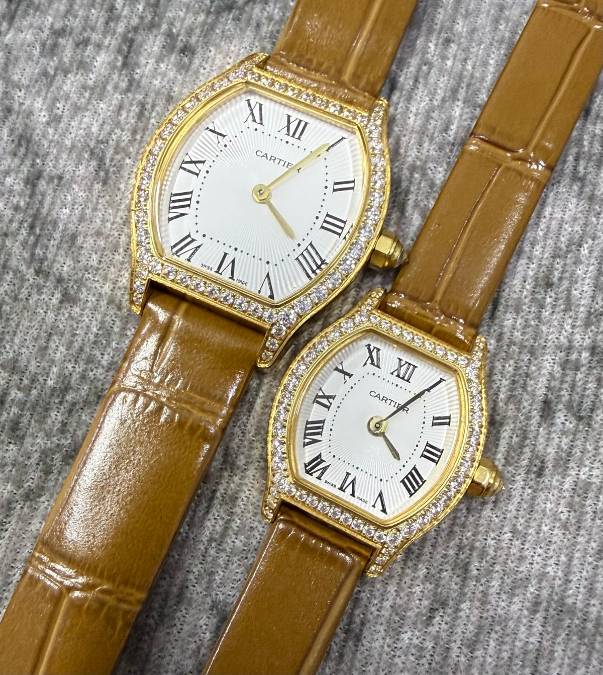 CA Embellished Tonneau Leather Strap Watch