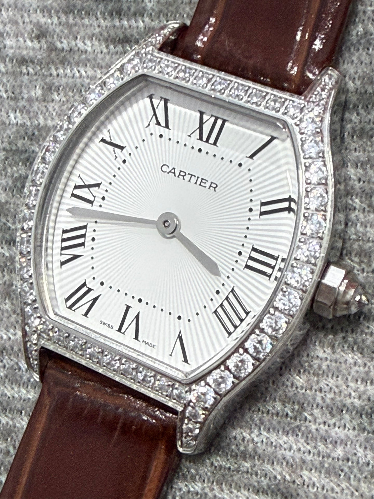 CA Embellished Tonneau Leather Strap Watch