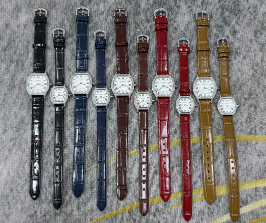 CA Embellished Tonneau Leather Strap Watch