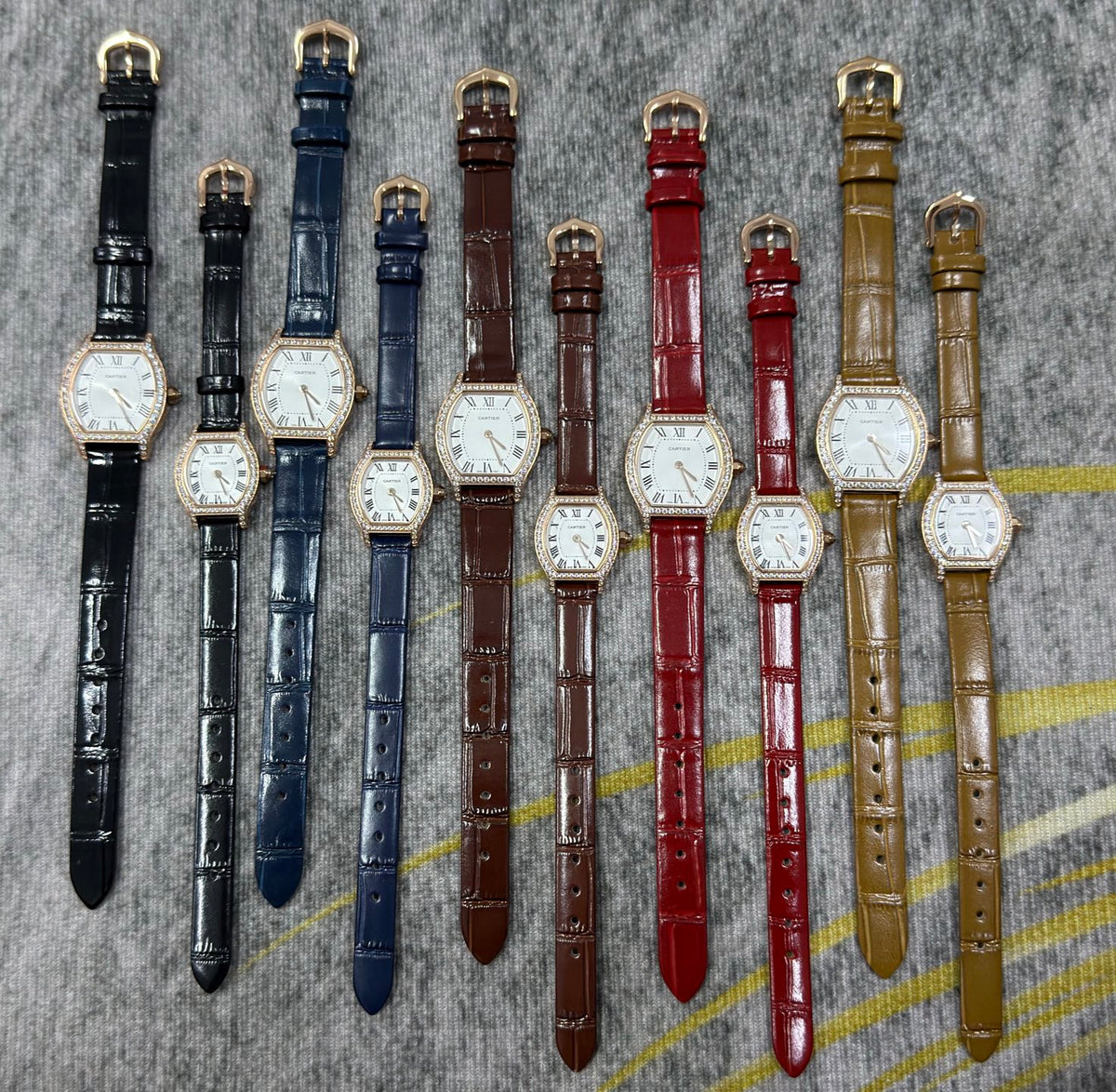 CA Embellished Tonneau Leather Strap Watch