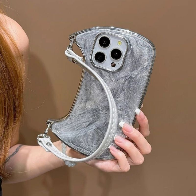 Lumière Shimmer Handbag iPhone Case in Silver Swirl