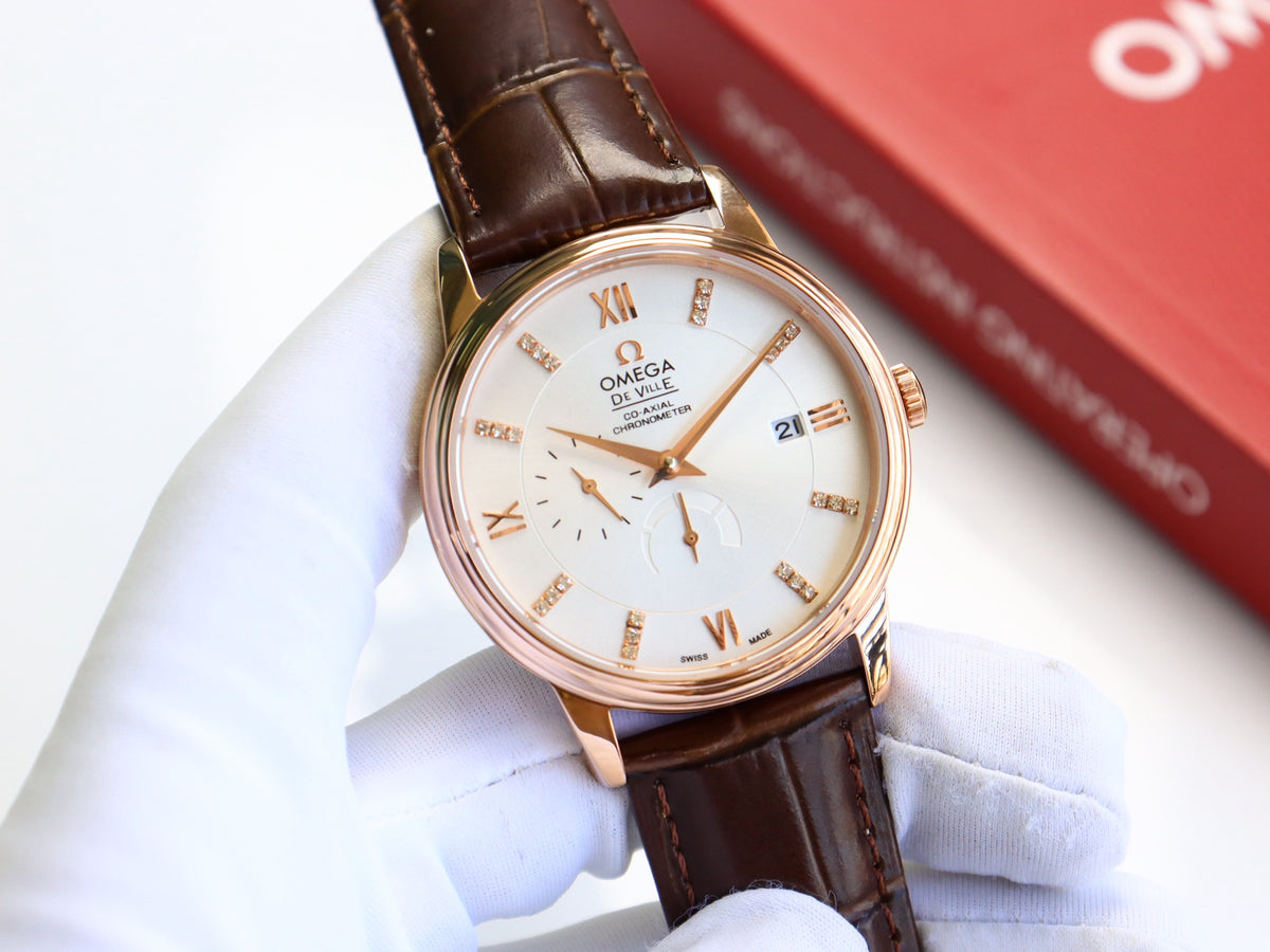 OM Ivory Dial Brown Strap Dress Watch