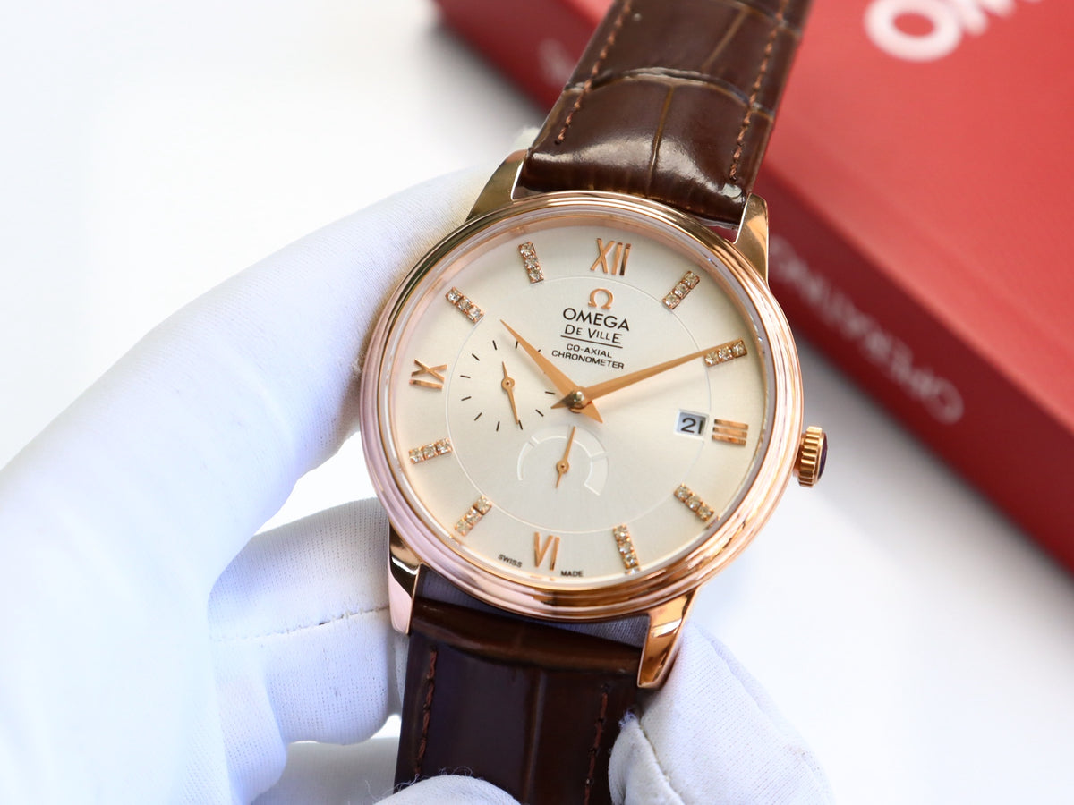 OM Ivory Dial Brown Strap Dress Watch