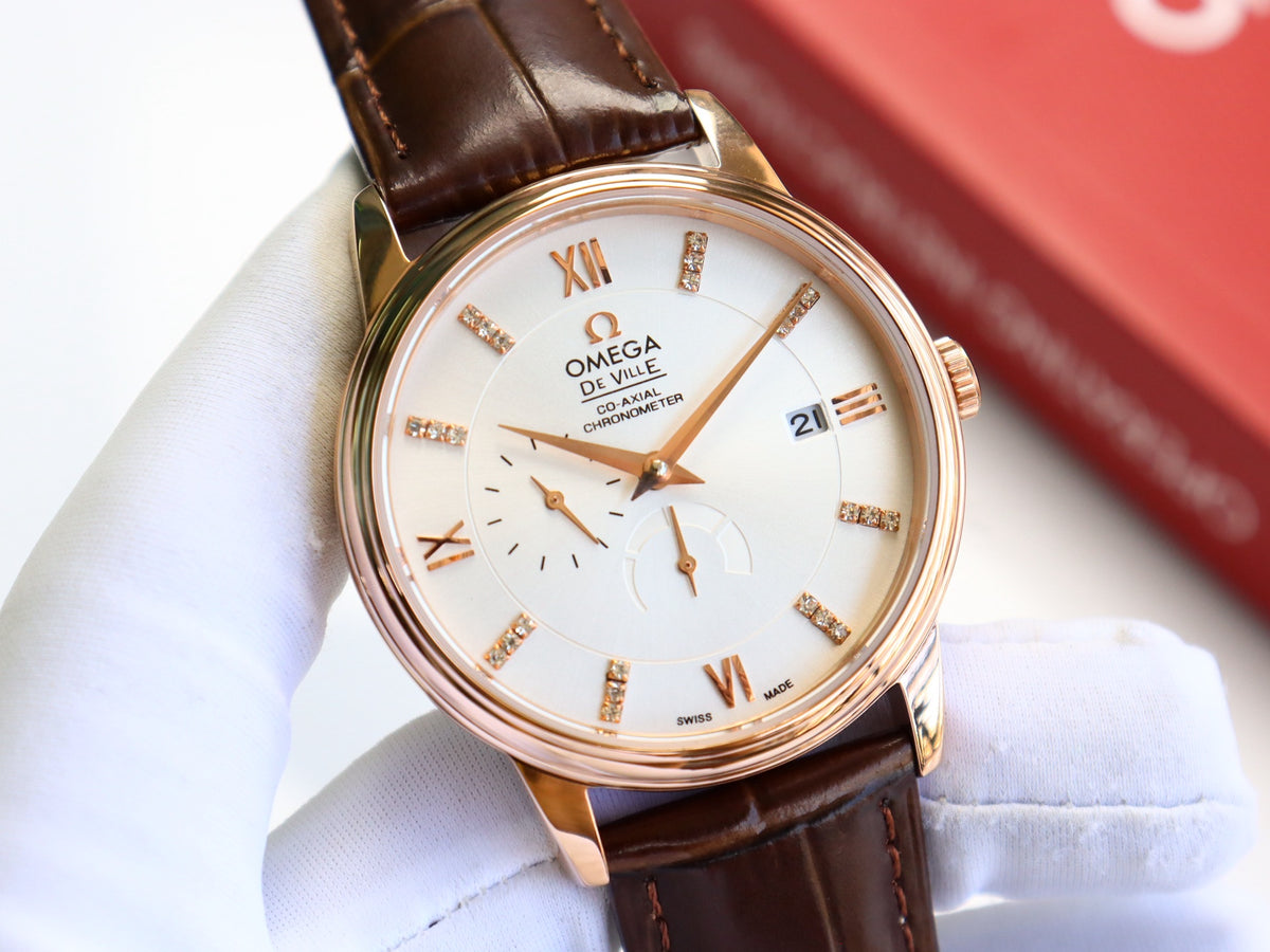 OM Ivory Dial Brown Strap Dress Watch