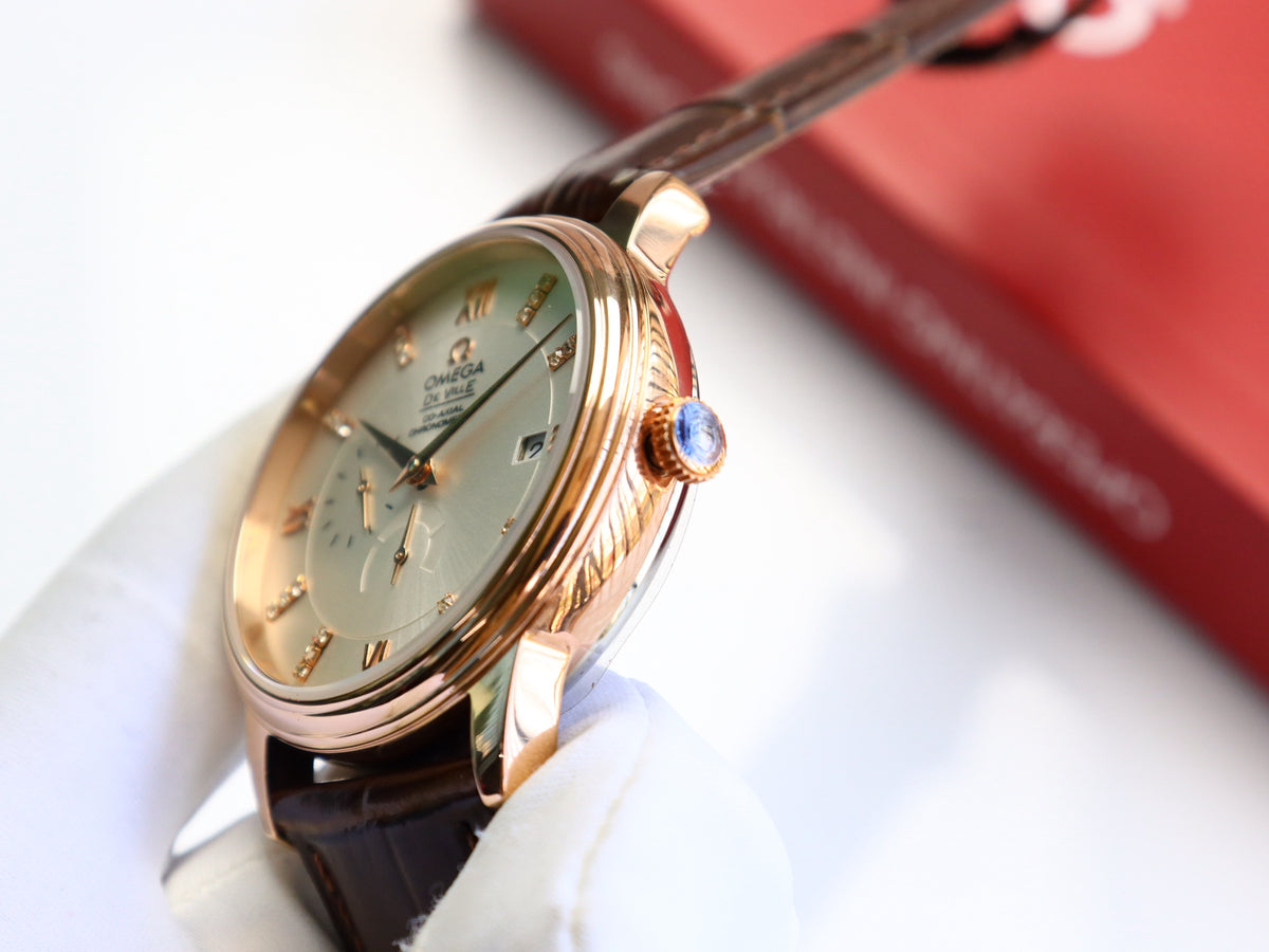 OM Ivory Dial Brown Strap Dress Watch