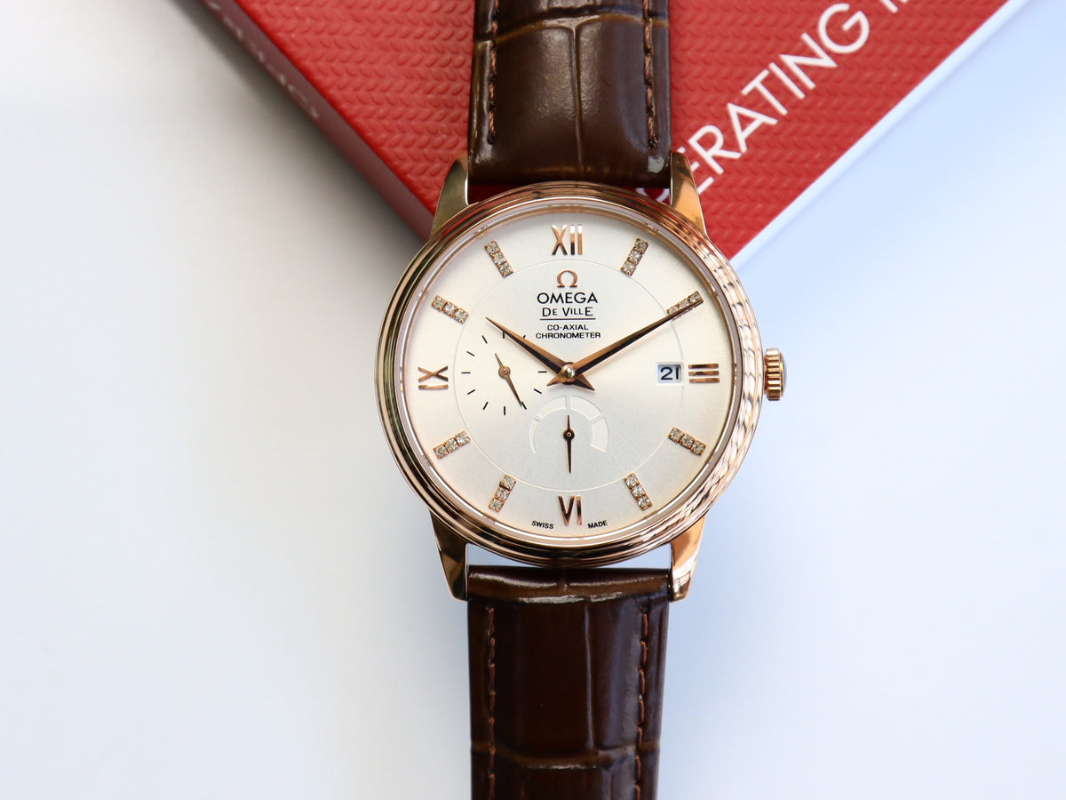 OM Ivory Dial Brown Strap Dress Watch
