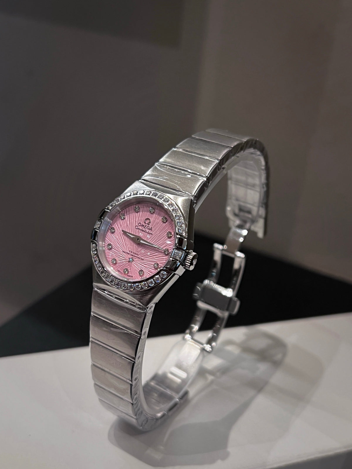 OM Pink Dial Embellished Bracelet Watch