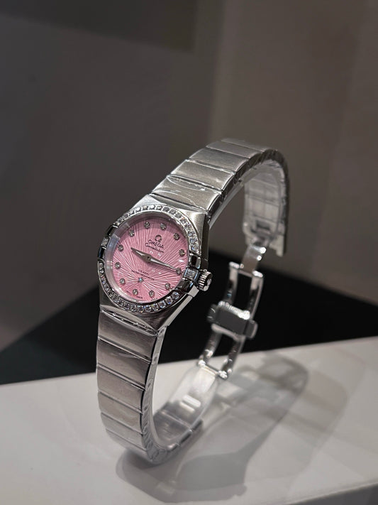 OM Pink Dial Embellished Bracelet Watch