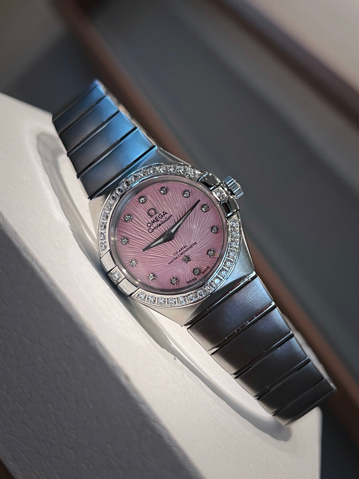 OM Pink Dial Embellished Bracelet Watch